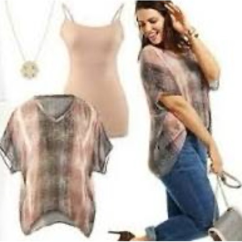 Cabi Boxy Sheer Ombre Print Dot Top - Size M
